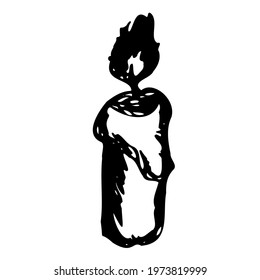 Graphic black and white  Cartoon Candle Clipart. Funny, cute illustration for seasonal design, textile, decoration kids playroom or greeting card. Hand drawn prints and doodle.