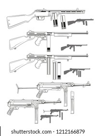 Graphic Black White Detailed Silhouette Pistols Stock Vector (Royalty ...