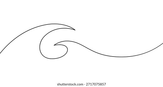 Dibujo gráfico en blanco y negro con una interminable línea continua de una onda marina, la Ilustración vectorial. Un elemento abstracto y decorativo para un diseño. Una sola ola del océano sobre un fondo blanco