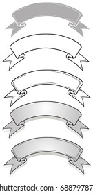 Graphic black and white grey ribbons on white background vector set