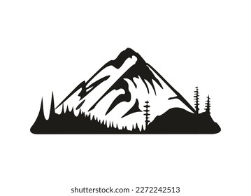 Graphic Black and White Landscape Illustration of Mountains.This illustration is perfect for designs related to nature, travel, and adventure.