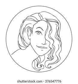 Graphic black and white linear stylish young girl face and tender hair and wave funny hairstyle