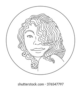 Graphic black and white linear stylish young girl face and hair and wave hairstyle
