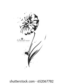 Graphic black-and-white flower hand-painted