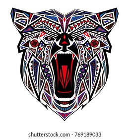Graphic black-red growling bear