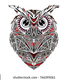 Graphic black-red owl