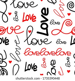 Patrón gráfico blanco-negro y rojo sin fisuras con la palabra amor 
