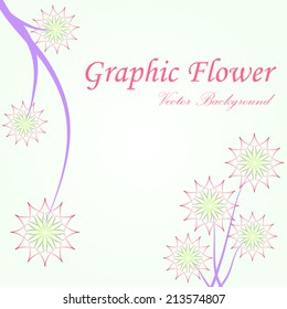 Graphic blossom in rhomboid shape and swirl background. Modern bloom background for design on pastel style.