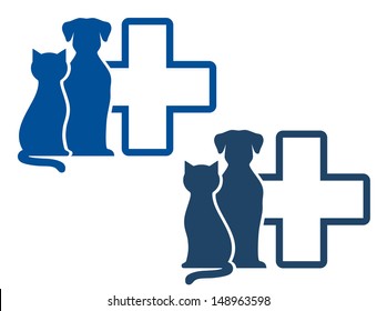 graphic blue veterinary icons with pets silhouettes