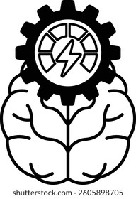 A graphic of a brain with a gear in the middle