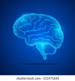 graphic of a brain in technological look; abstract technological health care; futuristic backdrop; digital blueprint of brain; 3D body part of human