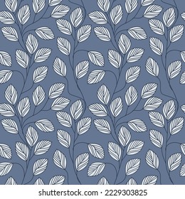 Graphic branches seamless pattern vector. Abstract leaves floral backdrop illustration. Wallpaper, background, fabric, textile, print, wrapping paper or package design.