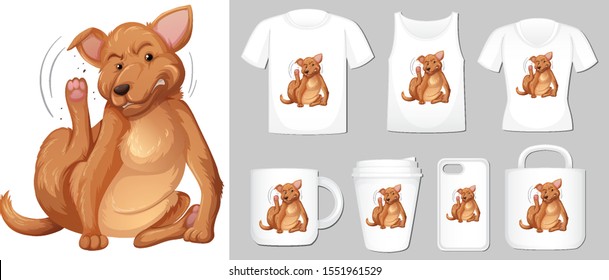 Graphic of brown dog on different types of product template illustration