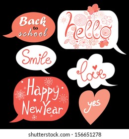 graphic bubbles with different font congratulations on a dark background 