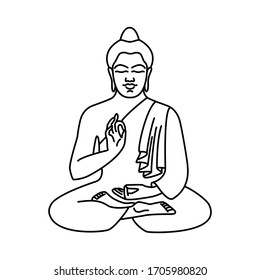 Graphic Buddha icon sitting in lotus position isolated on white background. Template for logo in lines for  tattoo, yoga and meditation studio.