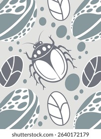 Graphic bug with abstract leaves and organic shapes