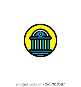 Graphic building stands boldly iconic yellow circle