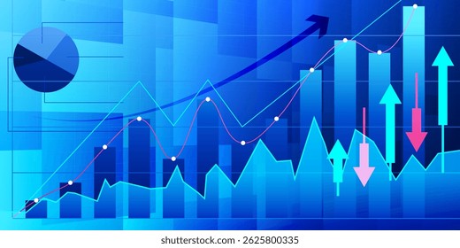 Graphic business stock market chart investment economy growth  illustration forex finance increase. Vector technology background 