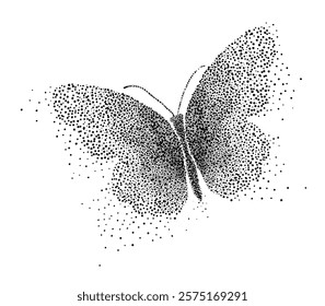 Graphic butterfly of dots, hand drawing . Not AI. Vector illustration