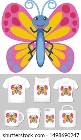 Graphic of butterfly on different product templates illustration