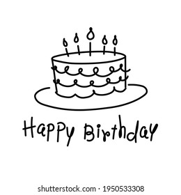 graphic cake birthday doodle style on white background, vector