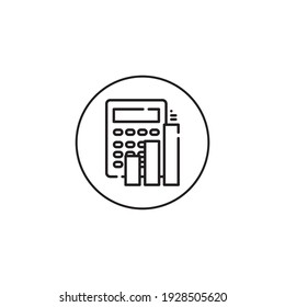 graphic with a calculator outline style icon in circle