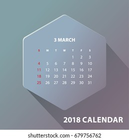 graphic calendar Layout for 2018 years. Week starts from Sunday.