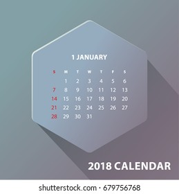 graphic calendar Layout for 2018 years. Week starts from Sunday.