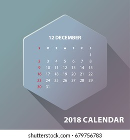 graphic calendar Layout for 2018 years. Week starts from Sunday.
