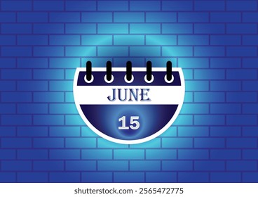 A graphic of a calendar page for June 15th, displayed on a blue brick wall. The design is clean and modern, suitable for various uses, including website banners, social media posts, or presentations.