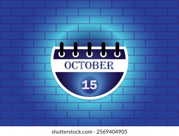 A graphic of a calendar page for October 15th, displayed on a blue brick wall. The design is clean and modern, suitable for various uses, including website banners, social media posts