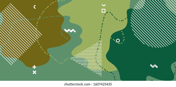 Graphic Camouflage Composition. Vector Army Wave Cover. Hipster Forest Military Ornament. Modern Camouflage Background. Camo Wave Poster. Green Military Texture. Minimal Camouflage Illustration.
