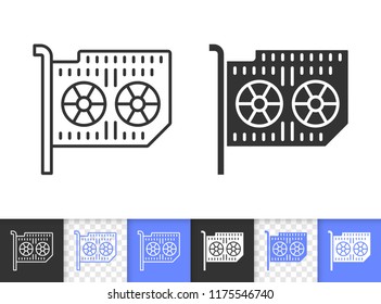 Graphic Card black linear and silhouette icons. Thin line sign of video. Computer outline pictogram isolated white, color, transparent background. Vector Icon shape. Graphic Card simple symbol closeup