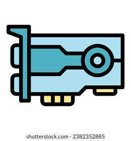 vector de contorno de icono de tarjeta gráfica. Centro comercial en línea. Almacenar el color del equipo plano