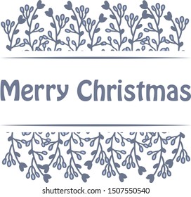 Graphic card of merry christmas, with pattern art blue leaf wreath frame. Vector