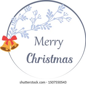 Graphic card of merry christmas, with pattern art blue leaf wreath frame. Vector