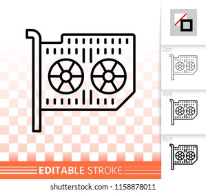 Graphic Card thin line icon. Outline sign of video. Computer linear pictogram with different stroke width. Simple vector symbol, transparent background. Graphic Card editable stroke icon without fill