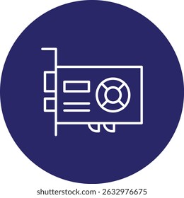 Graphic Card Vector Line Circle Icon Design