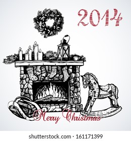 Graphic card with vintage fireplace