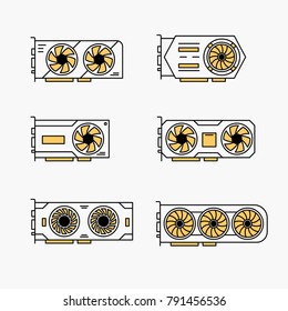 Graphic Cards Computer Line Art Vector Illustration. 