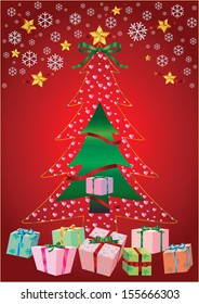 graphic for celebration,Christmas tree , gift and colored 