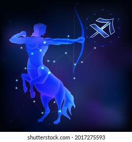 Graphic of centaur. Sagittarius horoscope sign in twelve zodiac with galaxy background. vector illustration.