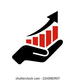 Graphic chart growing up over hand vector illustration