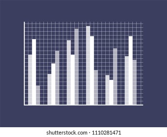 Graphic chart with thin bars on checkered field. Statistical data presentation. Demonstrative graph isolated vector illustration