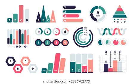 Graphic charts collection. Bar pictogram, pie chart line diagram, market growth statistics infographic design. Vector set. Business presentation or report financial analysis template