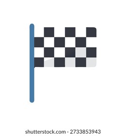 A graphic checkered flag with a blue pole against black. A symbol of victory and finality in a race.