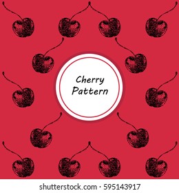 Graphic cherries pattern in pointillism technique in symmetric reflection - Vector Illustration