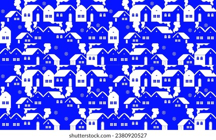 Graphic Christmas pattern. Holidays 2024 postcard. Cozy winter village. Retro concept design. Graphic mosaic tile pattern. Vector Illustration. Square Line icons