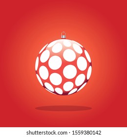 Graphic of Christmas red ball with white Cycle pattern on red gradient background