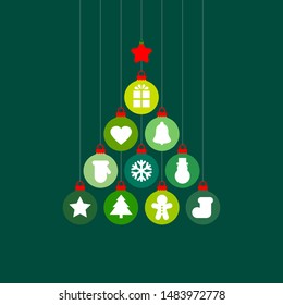 Graphic Christmas Tree Baubles With Icons Green Red